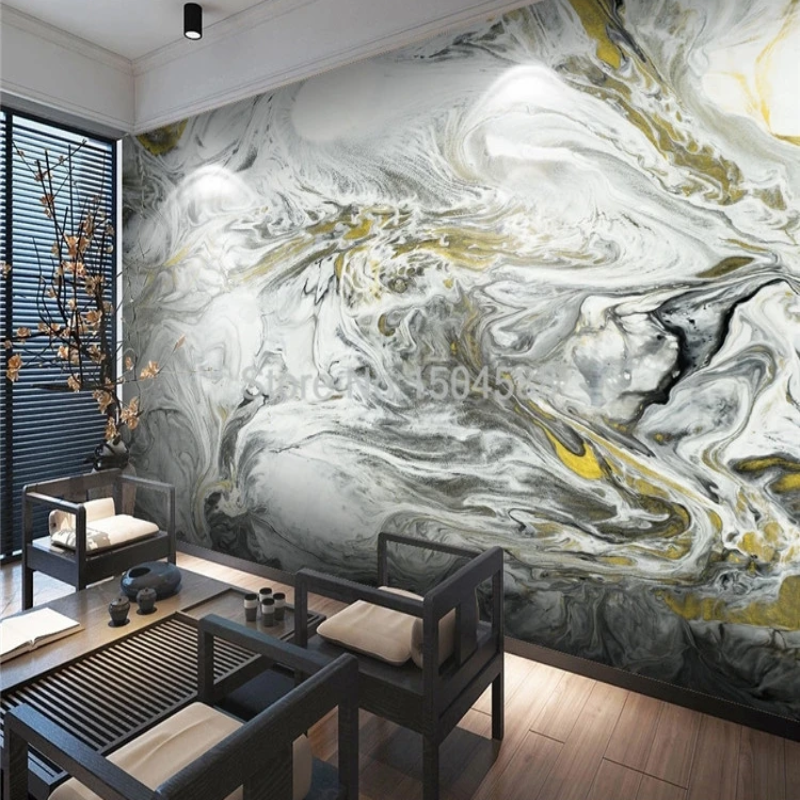 3D Wallpaper White and Gold Sky Marble
